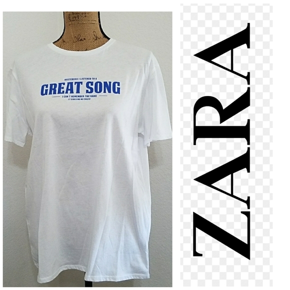 Zara Tops - ZARA 'Yesterday I listened to a Great Song...' graphic print tee Lg. pop culture